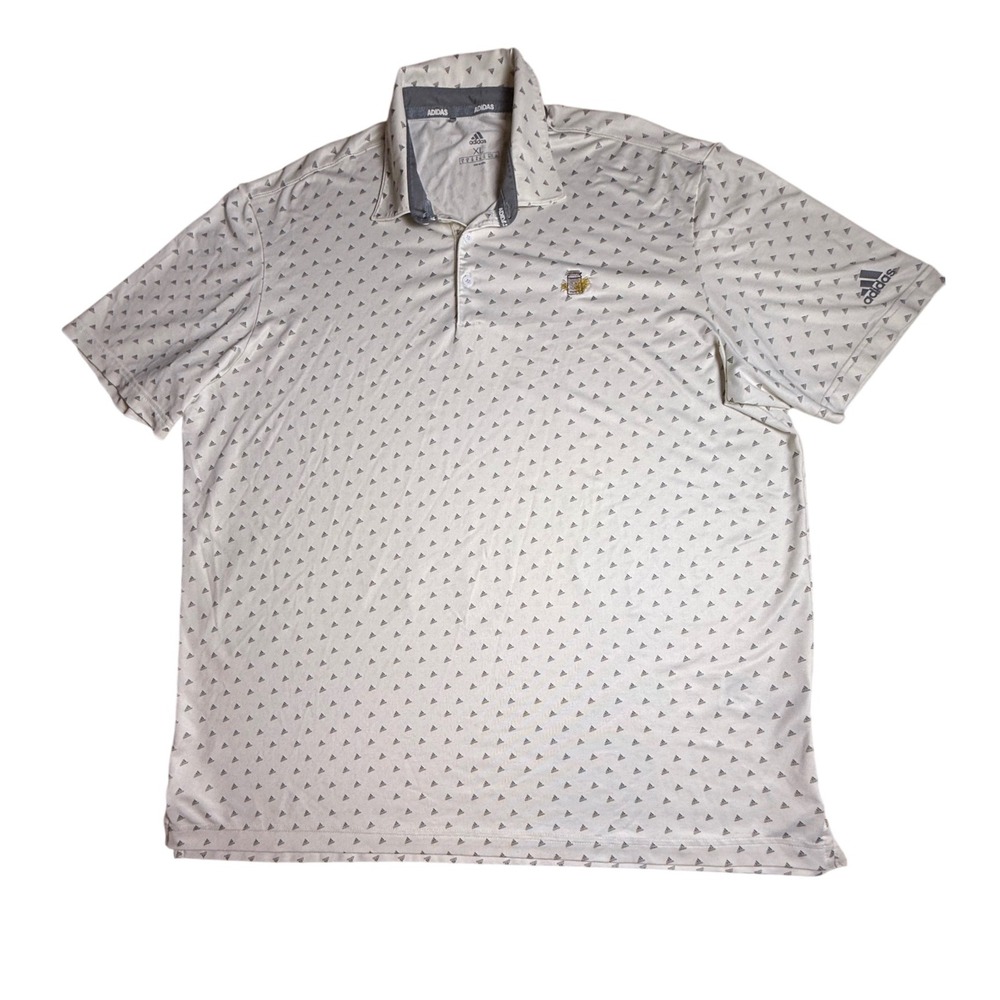 Adidas Golf Polo Shirt XL White Gray Pattern Embroidered Beer Logo Mens-892